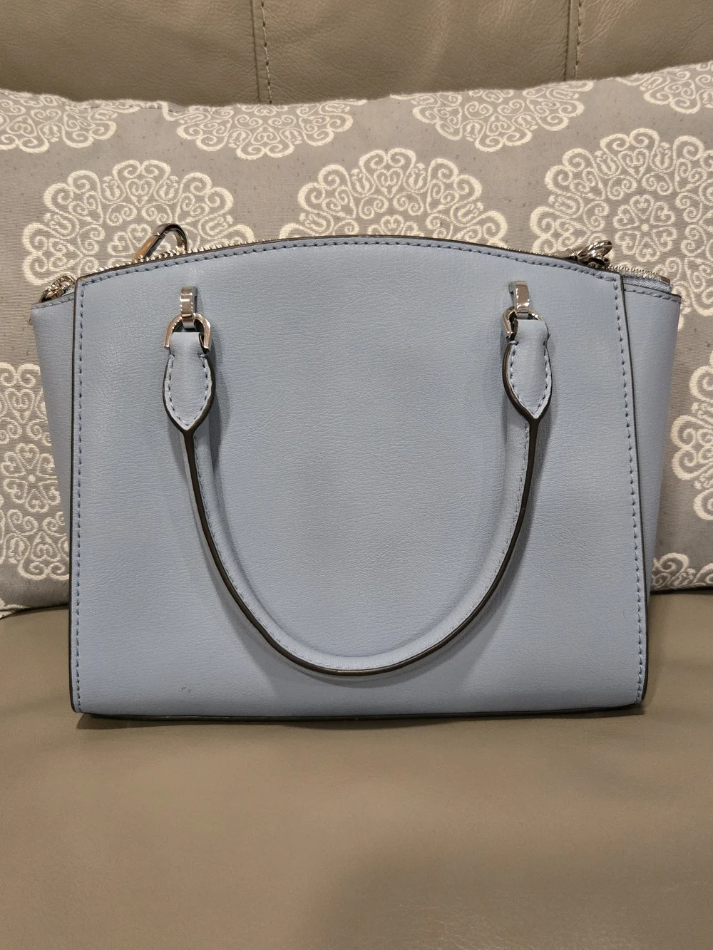 Michael Kors Powder Blue Leather Satchel with Silver Hardware NWT